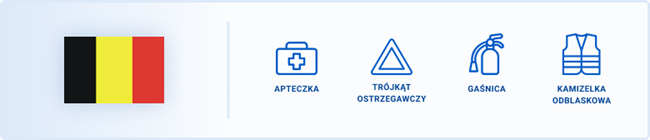 Obowiązkowym wyposażeniem w Belgii są apteczka, trójkąt ostrzegawczy, gaśnica i kamizelka odblaskowa