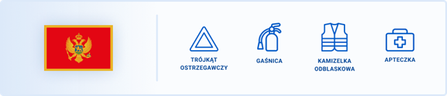 Obowiązkowym wyposażeniem w Czarnogórze są trójkąt ostrzegawczy, gaśnica, kamizelka odblaskowa i apteczka