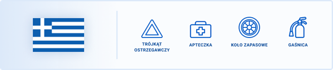 Obowiązkowym wyposażeniem w Grecji są trójkąt ostrzegawczy, apteczka, koło zapasowe i gaśnica