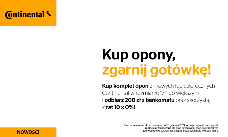 Kup komplet opon zimowych lub całorocznych Continental, zgarnij cashback! Wejdź na stronę i dowiedz się więcej o promocji!