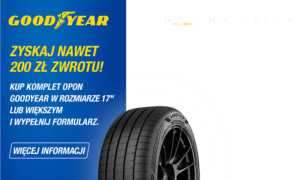 Kup komplet opon całorocznych lub letnich marki Goodyear, a następnie wypełnij formularz by otrzymać nawet 200zł! Wejdź na stronę i dowiedz się więcej o promocji!