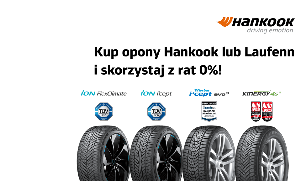 Kup komplet opon zimowych lub całorocznych Hankook lub Laufenn i skorzystaj z rat 0%. Wejdź na stronę i dowiedz się więcej o promocji!