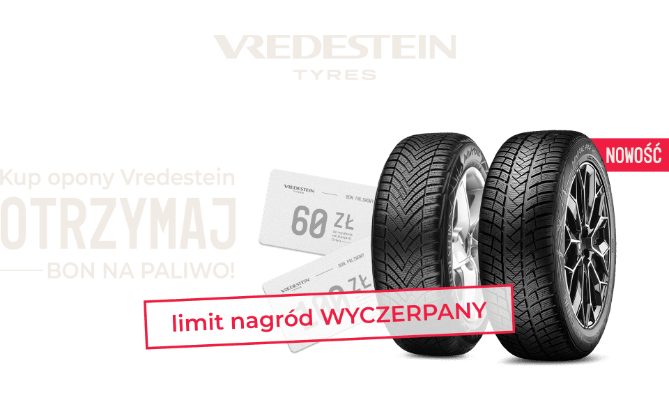 Kup komplet opon zimowych marki Vredestein, a otrzymasz bon paliwowy o wartości nawet 100zł! Wejdź na stronę i dowiedz się więcej o promocji!